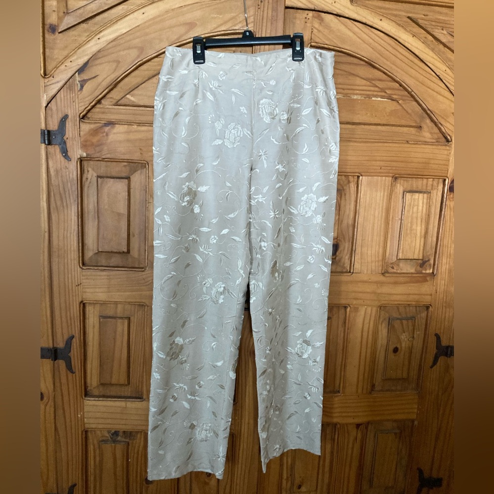 La Femme Cream Floral Straight Leg Pants